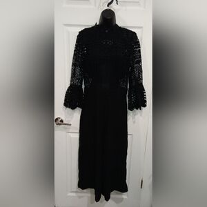 Ark & Co Black Crochet Sleeve Wide Leg  Jumpsuit